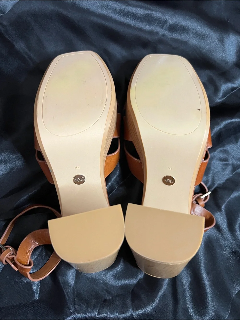 Zara Brown Leather Braided Platform Sandals - Picture 3 of 7